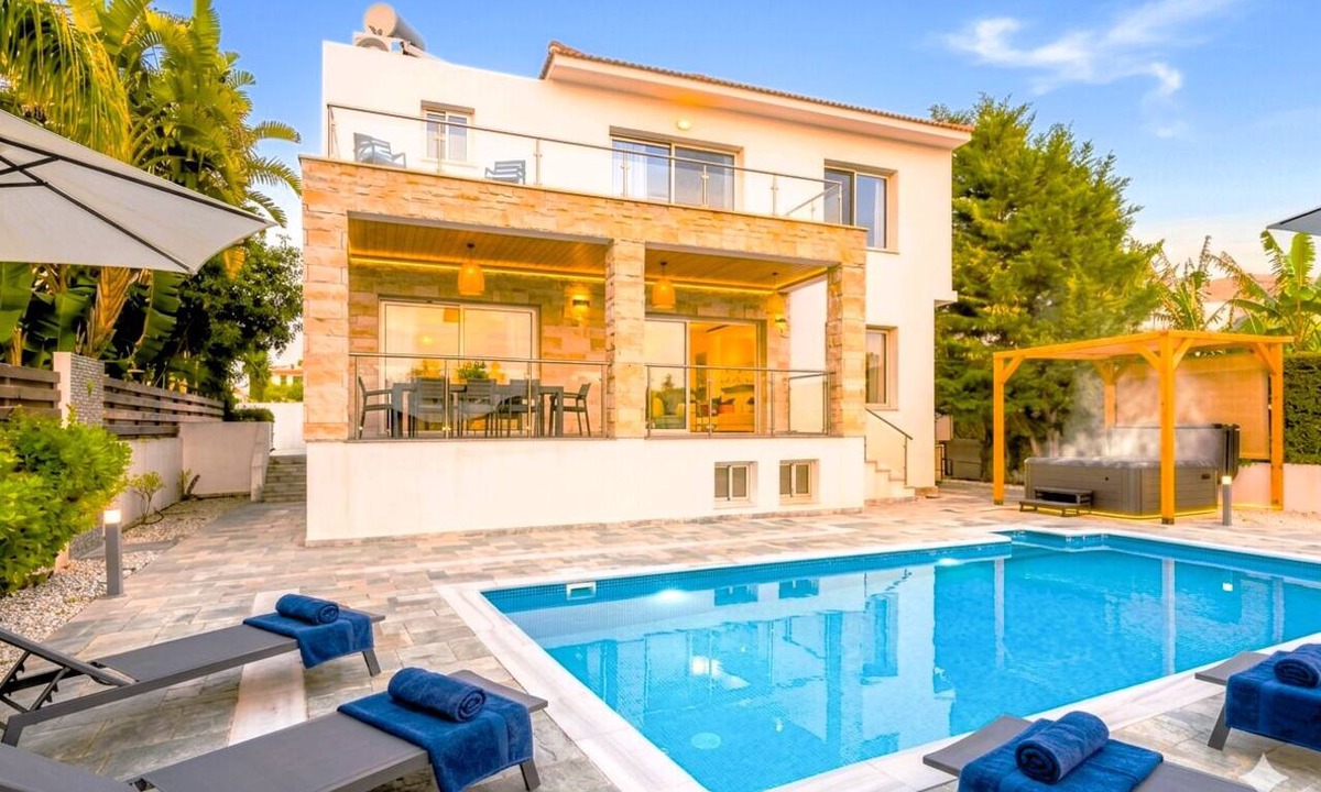 Kissonerga Villa | Luxury 5BR Villa in Paphos | Private Pool, Hot Tub & Sea Views | Family Retreat