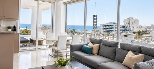 PREMIUM Panoramic Seaview 2-BDR-Apt - Private Parking - 3 min Walk to Beach in Larnaka